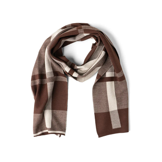 Gentleman's Plaid Knit Scarf - Brown